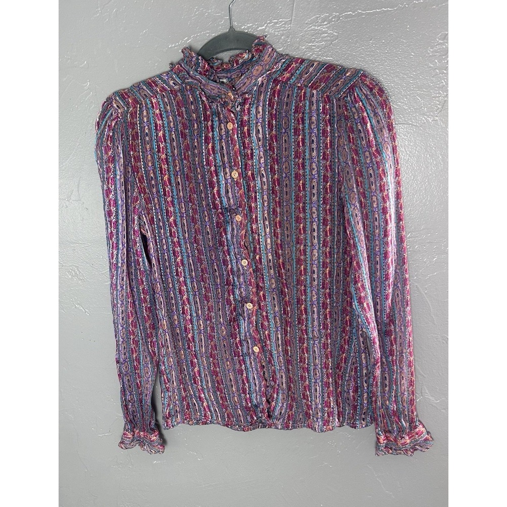 Rare  Vintage the Silk Farm by Icinoo 100% Silk Women's Long Sleeve Blouse small